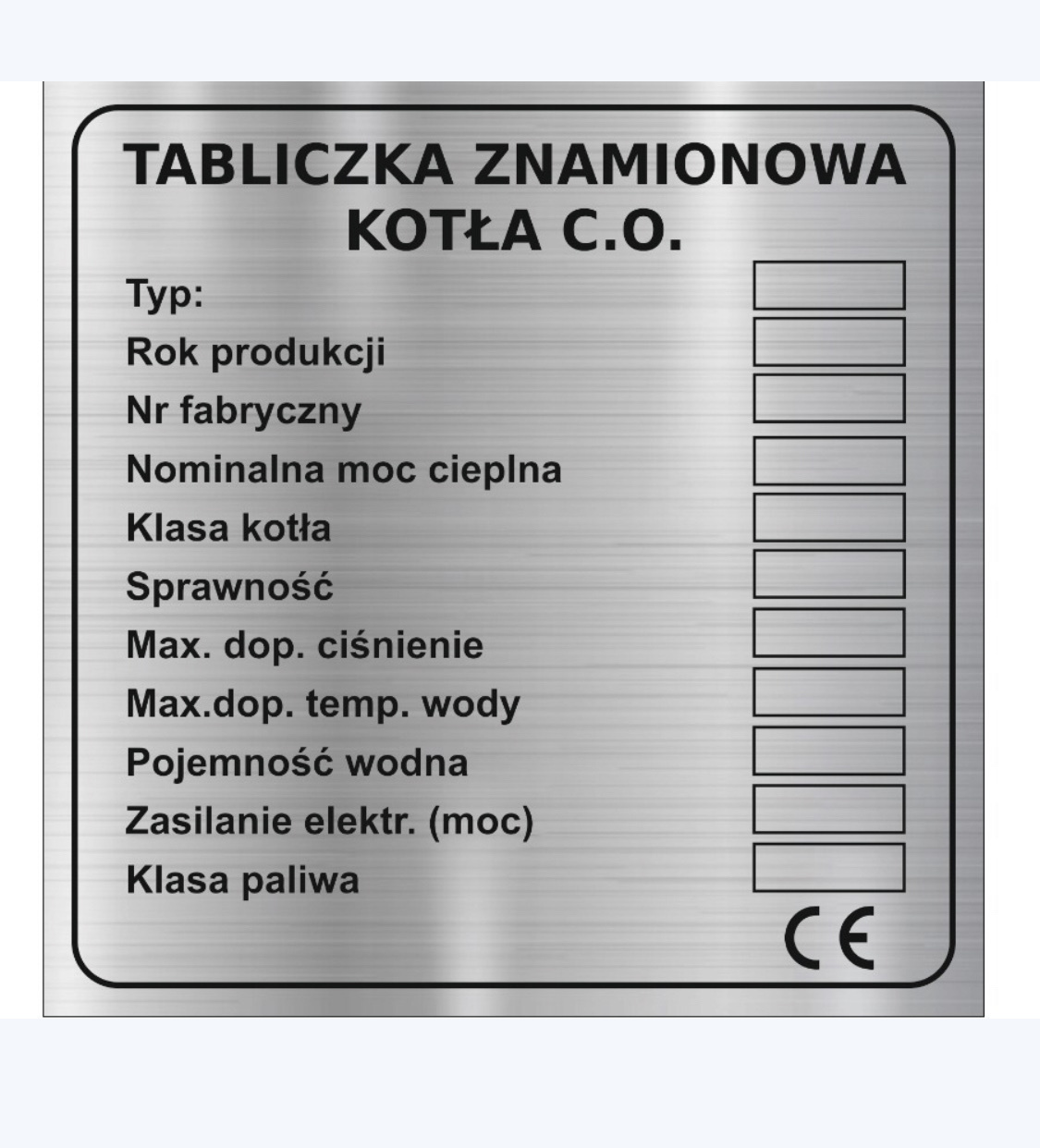 Typový štítok kotla na Co2, pec